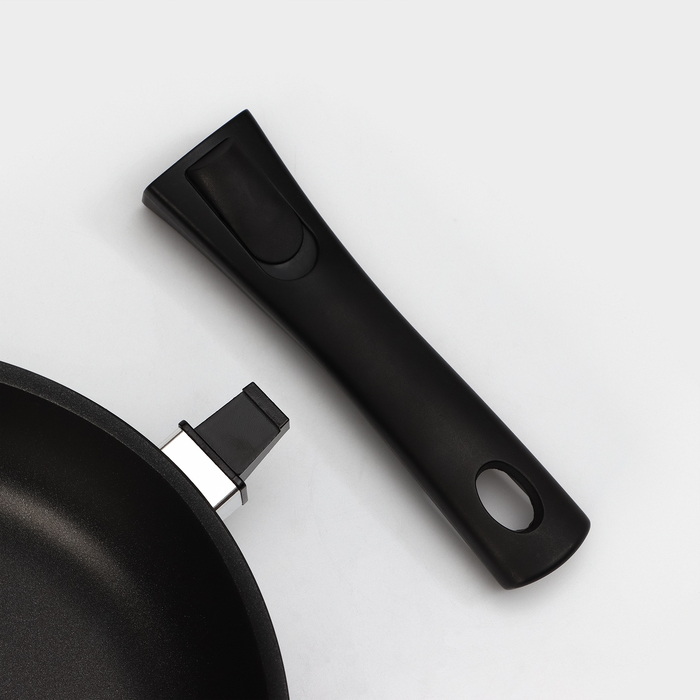 Сковорода &laquo;Традиция&raquo;, d=24 см, стеклянная крышка, съёмная ручка, антипригарное покрытие, цвет чёрный