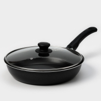 Сковорода &laquo;Классика атлас&raquo;, d=24 см, пластиковая ручка, стеклянная крышка, антипригарное покрытие, цвет чёрный