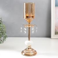 Подсвечник металл на 1 свечу "Цветок с кристаллами" золото, белый 37х11х11 см