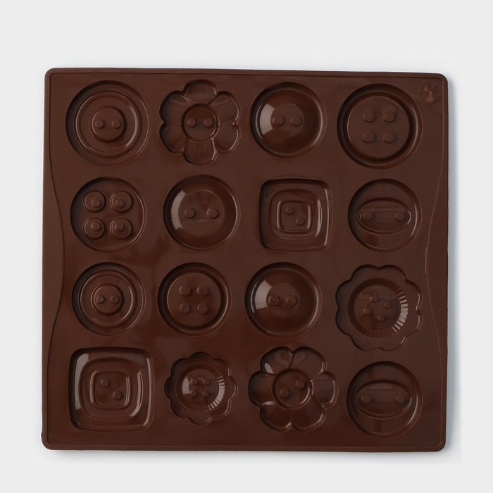 Форма для кондитерских украшений Доляна &laquo;Пуговки&raquo;, силикон, 17,4&times;16,5&times;0,4 см, 16 ячеек (d=3 см), цвет МИКС