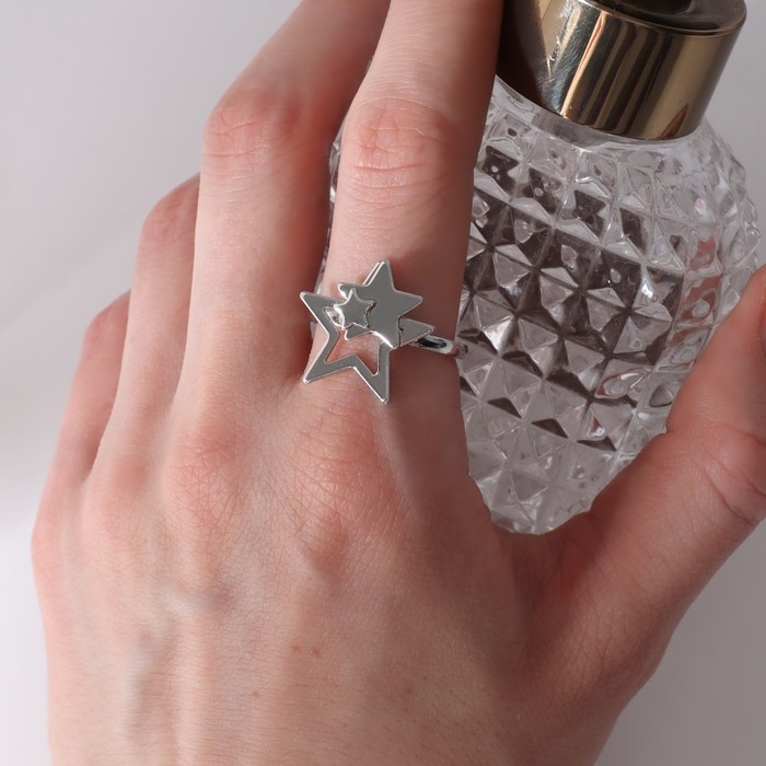 Кольцо &laquo;Звёзды&raquo; трио, цвет серебро, безразмерное