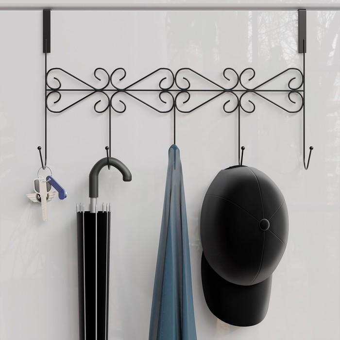 Вешалка на дверь на 5 крючков Доляна &laquo;Вензель&raquo;, 38&times;22,5&times;10 см, цвет чёрный