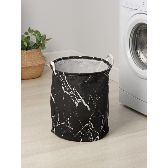 Корзина для белья Доляна &laquo;Мрамор&raquo;, 35&times;45 см, цвет чёрный