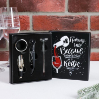 Винный набор: штопор для вина, аэратор, каплеуловитель, термометр &laquo;Веселье&raquo;