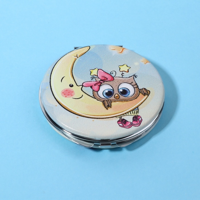 Зеркало складное &laquo;Совята&raquo;, d = 6 см, с увеличением, искусственная кожа, цвет голубой