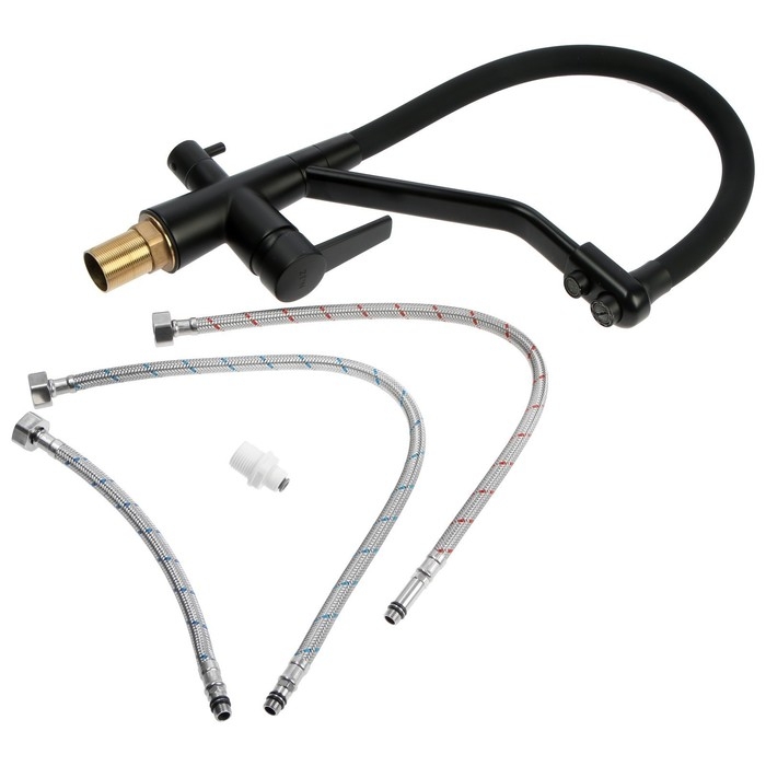 Смеситель для кухни ZEIN Z5972, с выходом для питьевой воды, гибкий излив, латунь, черный