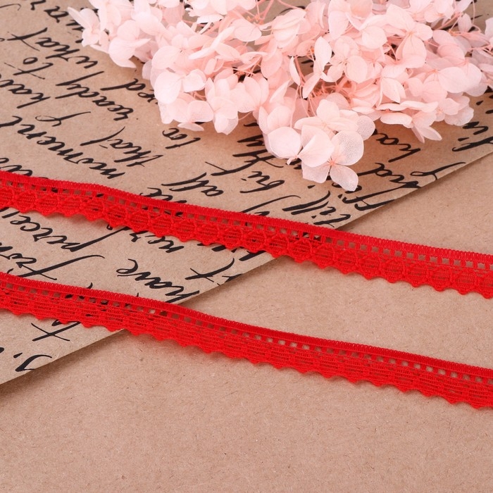 Кружево капроновое, 12 мм &times; 10 &plusmn; 1 м, цвет красный