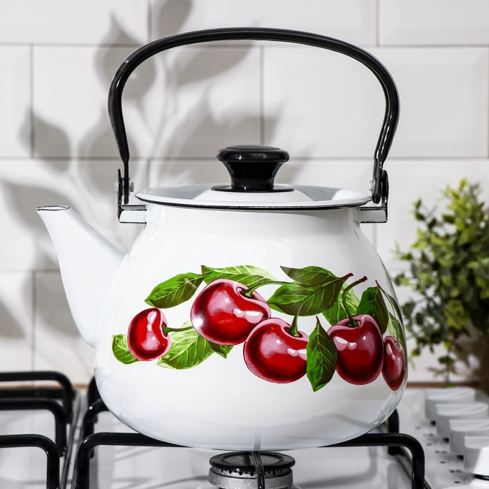 Чайник сферический &laquo;Вишневый сад&raquo;, 3,5 л, индукция, цвет белый