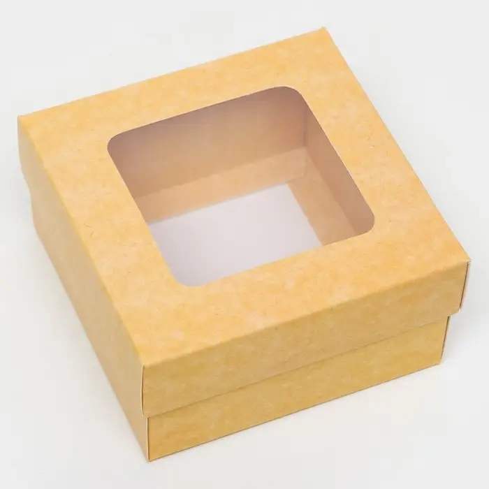 Коробка подарочная складная, упаковка, крышка - дно, с окном, крафт, 10&times;10&times;5 см