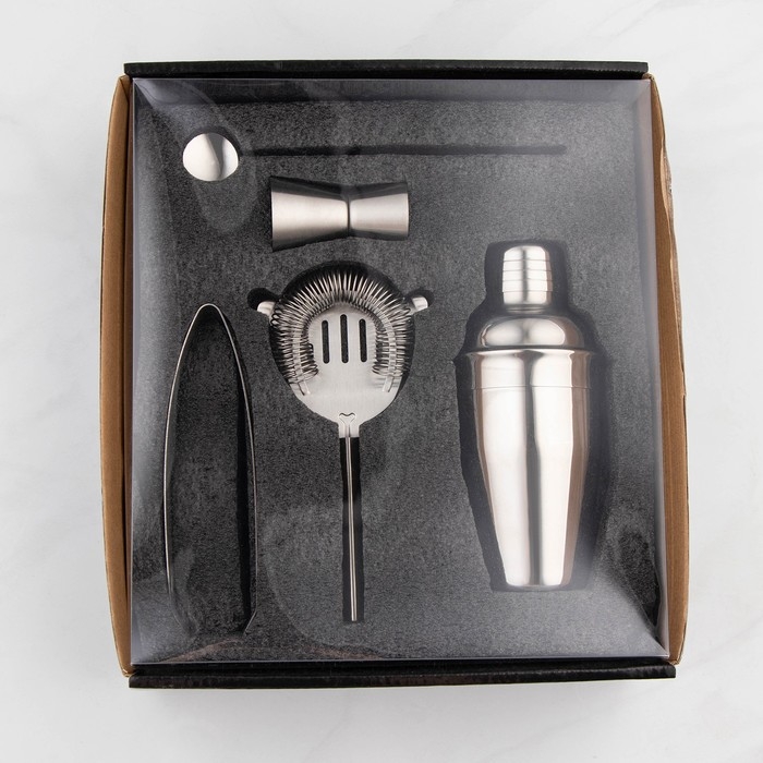 Набор для бара &laquo;Биг Джон&raquo;, 5 предметов: щипцы, стрейнер, ложка, шейкер, джиггер, нержавеющая сталь