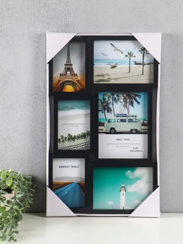 Фоторамка МДФ, стекло на 6 фото 10х15, 13х18, 15х20 см "Воспоминания" чёрная 51х31,5х2,2 см   109067