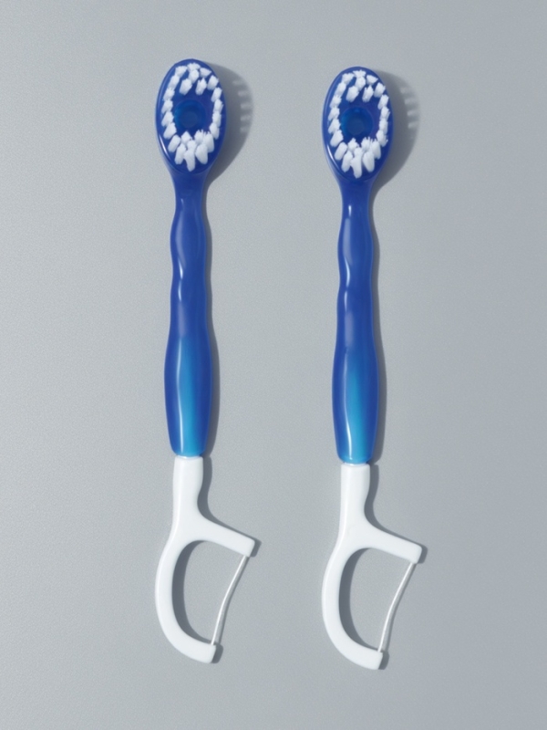 Зубная щетка с зубной нитью 10,5см (наб 2 шт цена за наб) пласт/нейлон синий накл ОТ