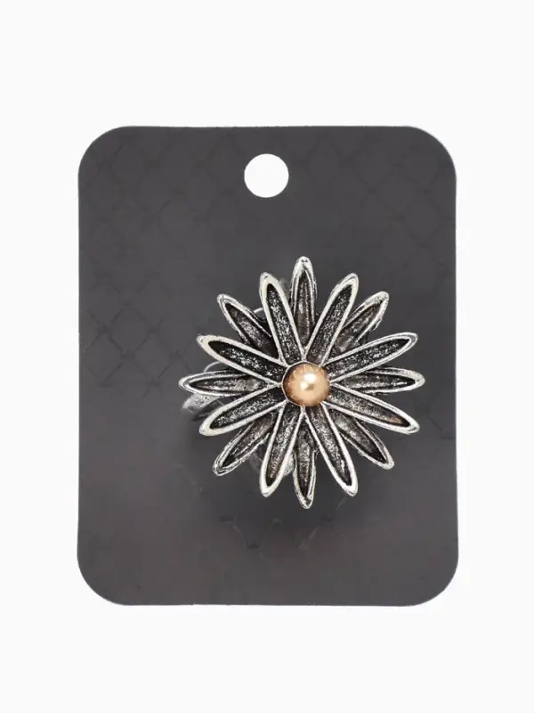 Кольцо для платка "Цветок Астра", цвет белый в чернёном серебре