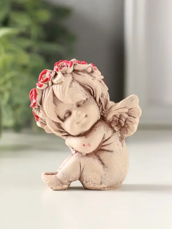 Статуэтка "Ангел в венке" 7 см, состаренный эффект, слоновая кость,