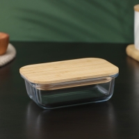 Контейнер для еды из жаропрочного стекла с бамбуковой крышкой BellaTenero &laquo;Эко&raquo;, 370 мл