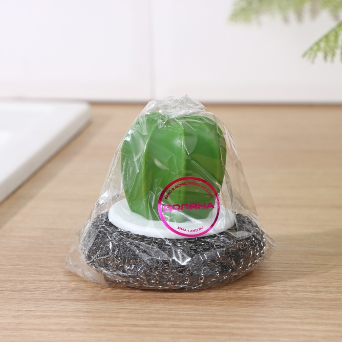 Щётка для мытья посуды Доляна &laquo;Кактус&raquo;, металлическая губка, d=8 см