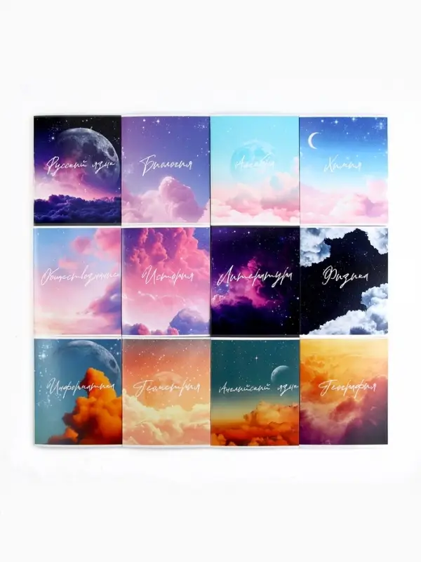 Тетради в клетку, предметные, 48 л., набор из 12 шт., блок №1, Space