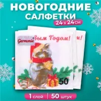 Новогодние салфетки бумажные &laquo;Новогодний енот&raquo; 1 слой, 24&times;24 см, 50 шт.