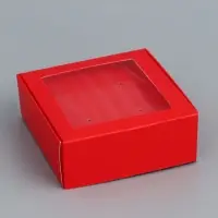 Коробка для бижутерии с PVC окном 8&times;8&times;3 см, красный