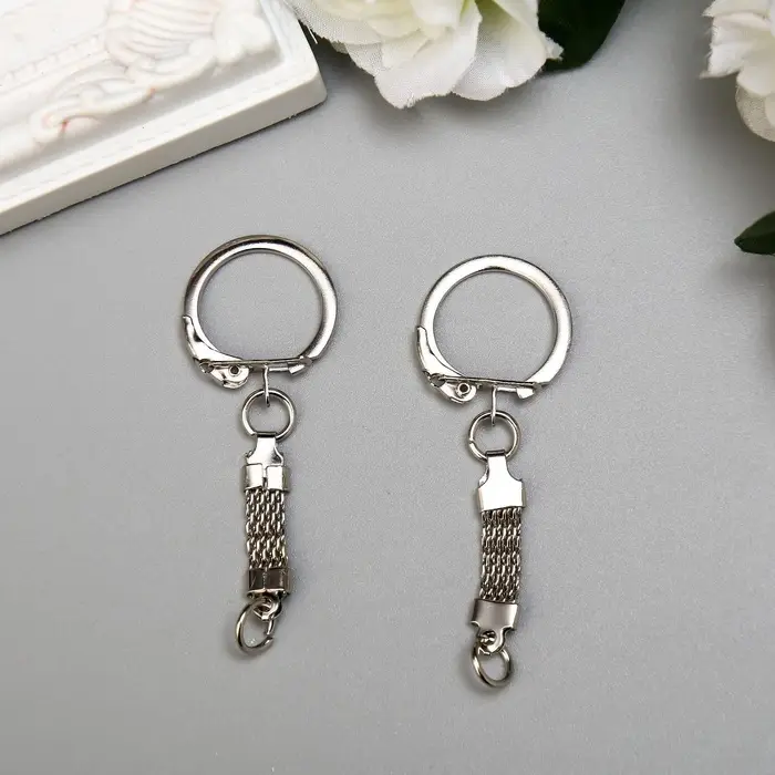 Основа для брелока карабин металл с плоской цепочкой серебро набор 15 шт 5,8х2,2 см