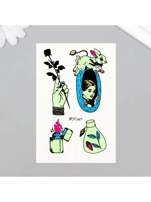 Переводные тату на тело светящиеся цветные &laquo;Алиса в норе&raquo;, 14.3&times;7.5 см