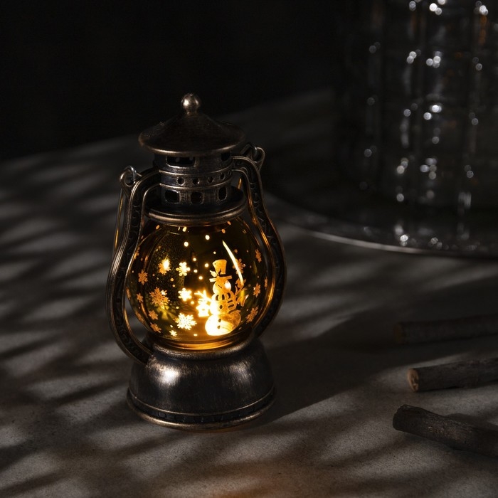 Светодиодная фигура &laquo;Фонарь со снеговиком&raquo; 8 &times; 12 &times; 6 см, пластик, батарейки AG13х3 (в комплекте), свечение тёплое белое