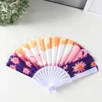 Веер пластик, текстиль "Спящие котики на полянке" МИКС 23 см