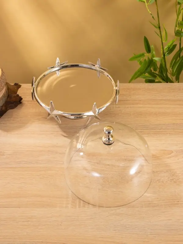 Тортовница со стеклянной крышкой "Звёзды" алюминий 21х21х23 см