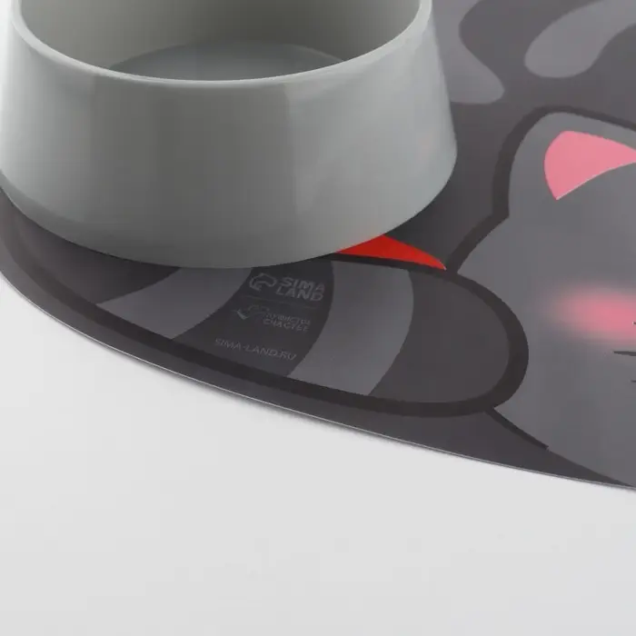 Набор коврик под миску "Вку-у-усно!" + 2 миски пластиковые серые