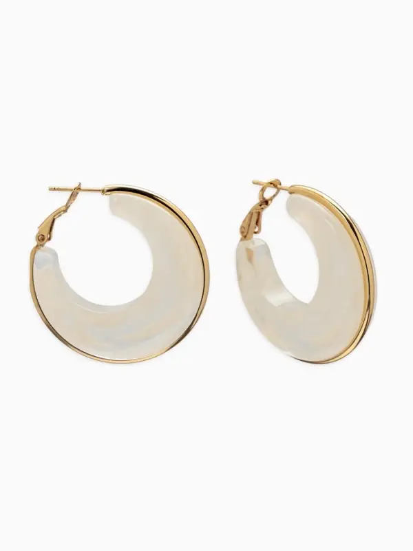 Серьги-кольца акрил "Тренд", цвет молочный в золоте