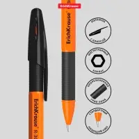 Ручка шариковая ErichKrause R-301 Orange Stick & Grip, узел 0.7 мм, чернила чёрные, резиновый держатель, длина линии письма 2000 метров