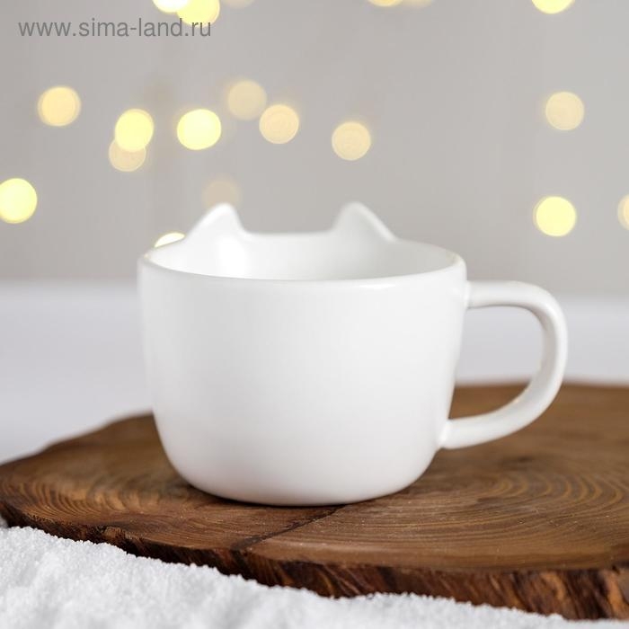 Набор из керамики &laquo;Улыбайся&raquo;: кружка 200 мл., блюдечко 18х11, цвет белый