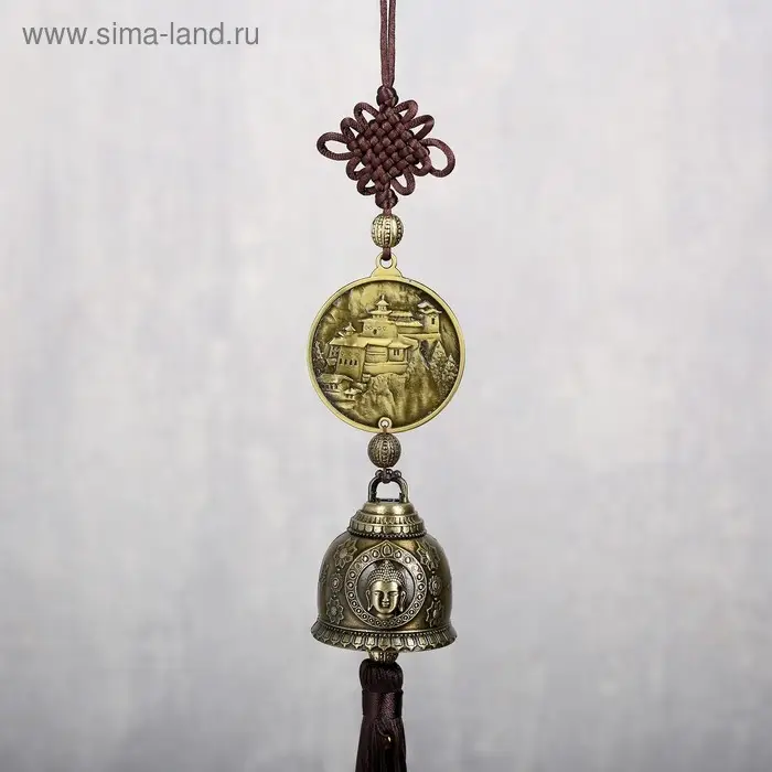 Колокольчик металл "Монета с буддой" 1 колокол d=4,8 см 39х5,3х4,8 см