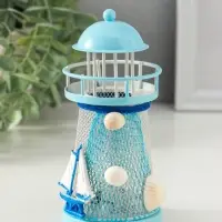 Сувенир настольный "Маяк с корабликом" сетка, голубой, 3хLR1130, RGB, LED 7,5х7,5х18 см