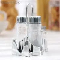 Набор для специй &laquo;Стиль&raquo;, 3 шт: сахарница с ложкой 80 мл, солонка и перечница 50 мл, подставка-салфетница