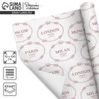 Бумага упаковочная крафтовая &laquo;Города&raquo;, 70 х 100 см