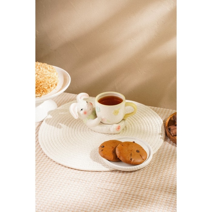 Чайная пара керамическая SL Home &laquo;Пасхальные кролики&raquo;, 2 предмета: чашка 300 мл, блюдце d=9 см, цвет белый