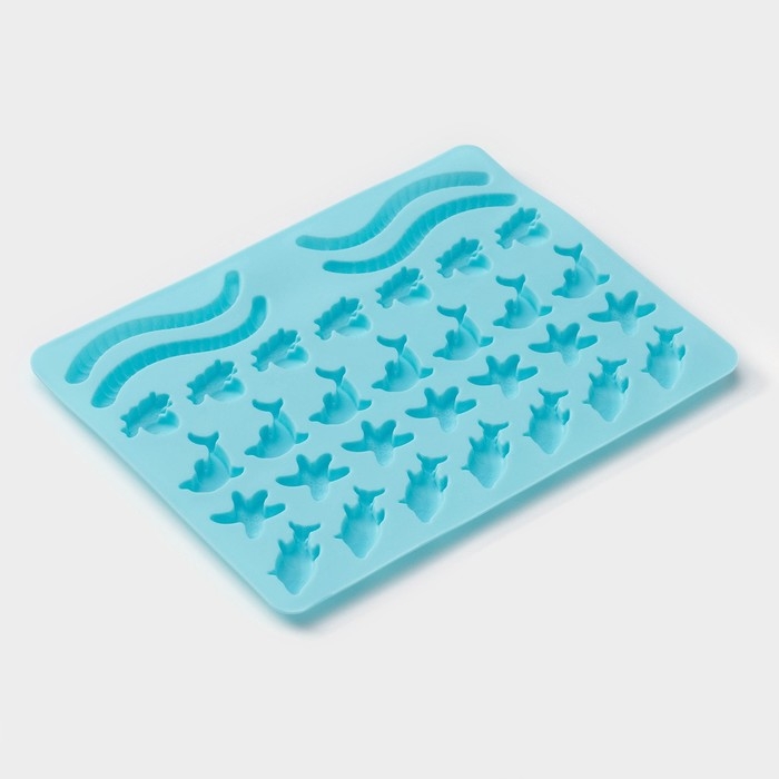 Форма для мармелада Доляна &laquo;Морские сладости&raquo;, силикон, 22,3&times;17,2 см, 32 ячейки (2,7&times;2 см), цвет голубой