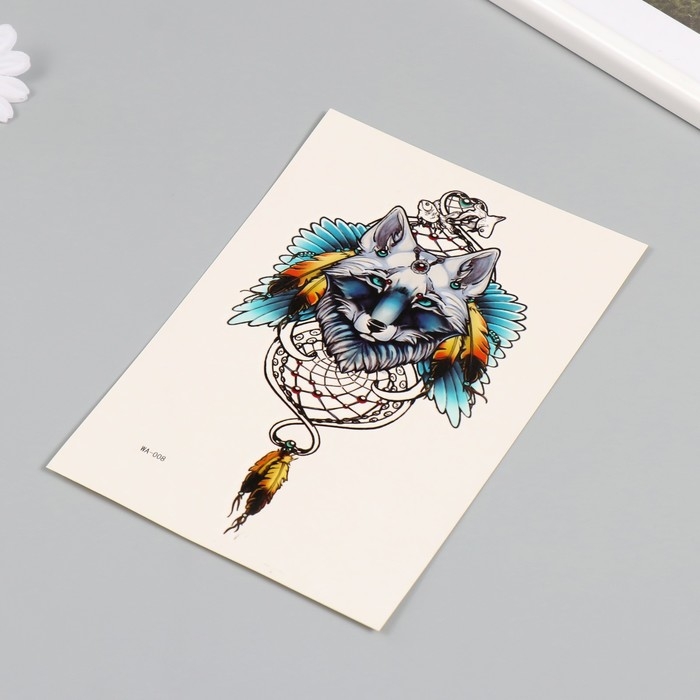 Татуировка на тело цветная "Волк - хранитель снов" 26,1х14,6 см