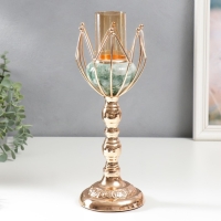 Подсвечник металл на 1 свечу "Бутон. Бело-зелёный мрамор" золото 29х11х11 см