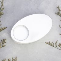 Подсвечник "Узкий овал. Мрамор" из гипса,11,5х7х4см,белый перламутр