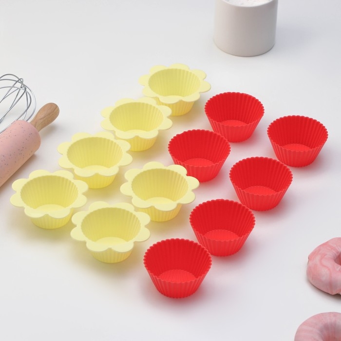 Набор форм для выпечки Доляна &laquo;Риб. Ромашка&raquo;, силикон, 9&times;3 см, 12 шт, цвет МИКС