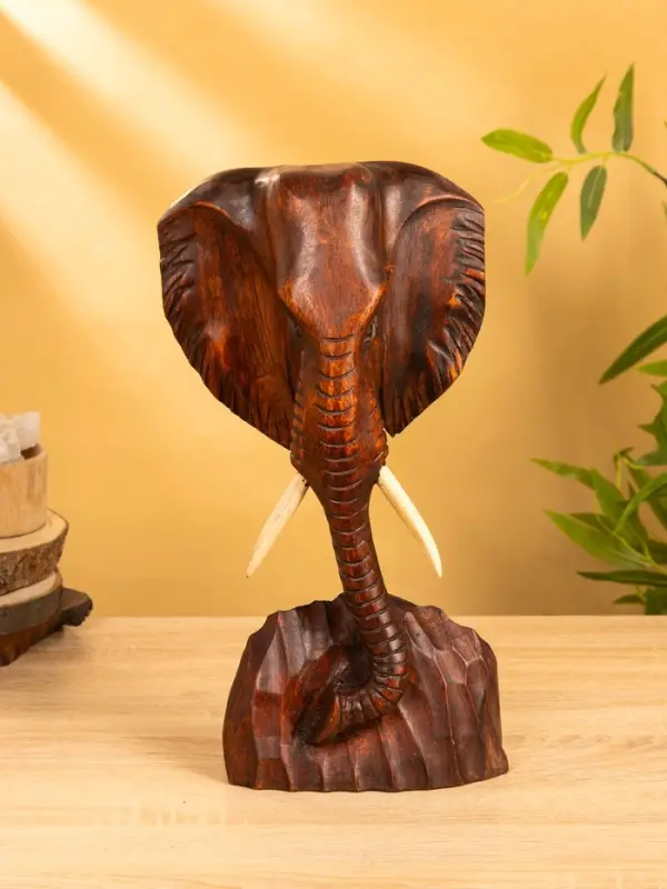 Сувенир "Голова слона" дерево Суар, 18х9х38 см, цв. тёмно-коричневый