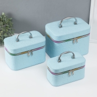 Шкатулка кожзам с зеркалом "Сердца" св-голубая набор 3 шт 19х10,5х10,5 21х13х14 15х23х17 см