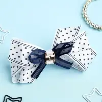 Резинка для волос &laquo;Школьница&raquo;, бант полоски горох, 8 см, бело-синяя