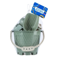 Песочный набор: ведро 1,2 л, лопатка, грабли, 4 формочки, лейка 0,2 л, бледно-зелёный