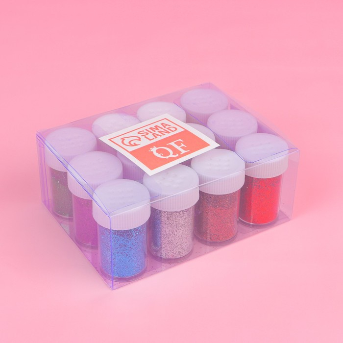 Блёстки для декора, мелкие, 12 баночек, разноцветные