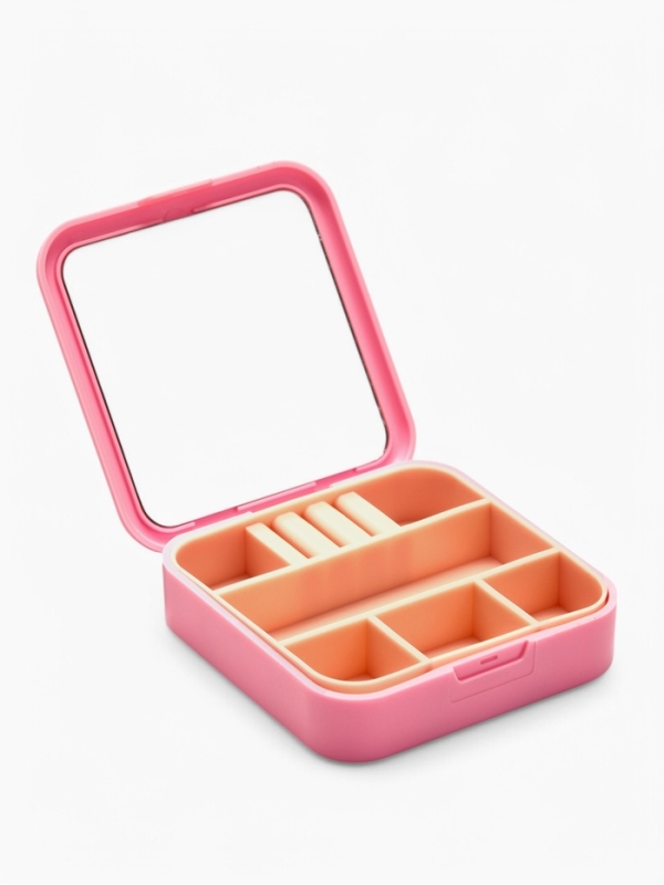 Органайзер для хранения украшений с зеркалом &laquo;Шкатулка портативная&raquo;, 9*9*2,5см, цвет розовый