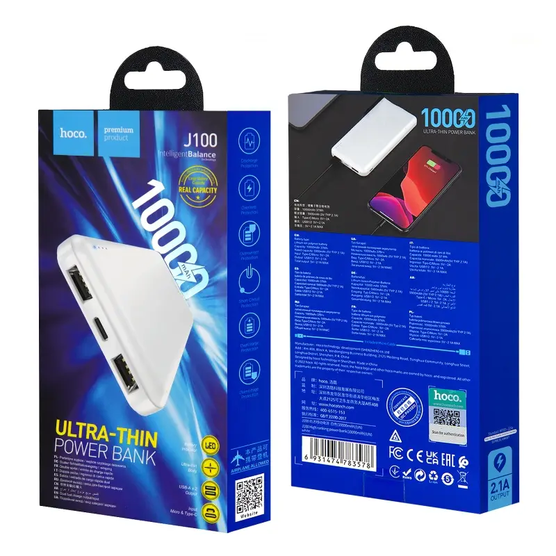 Внешний аккумулятор J100 10000 mAh HOCO белый