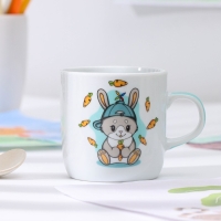 Набор детской посуды из керамики Доляна &laquo;Милый зайка&raquo;, 3 предмета: кружка 230 мл, миска 400 мл, тарелка d=18 см, цвет белый